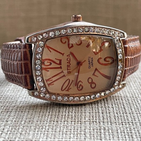 Strada Ldies Wristwatch Brown Leather Band Japan Quartz Movement - Picture 4 of 12